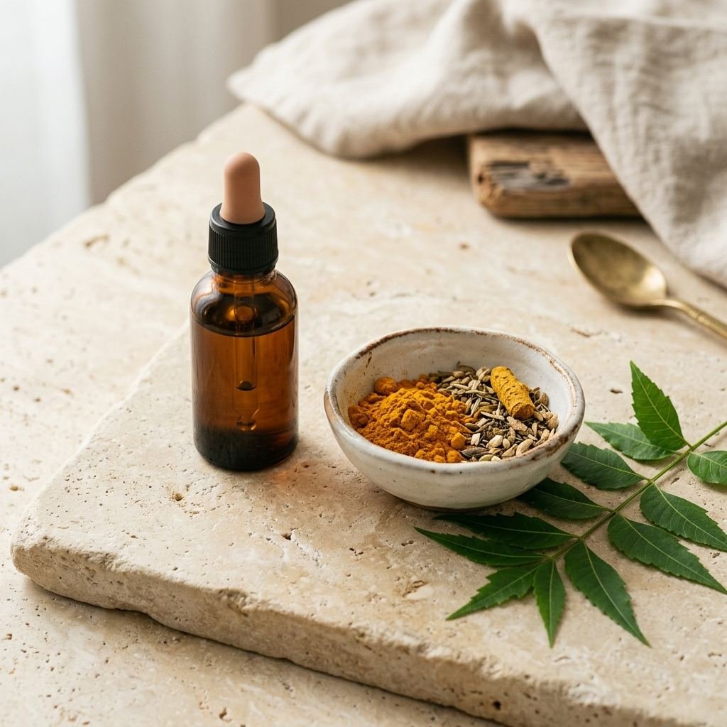 Ayurvedic oils botanical product concept